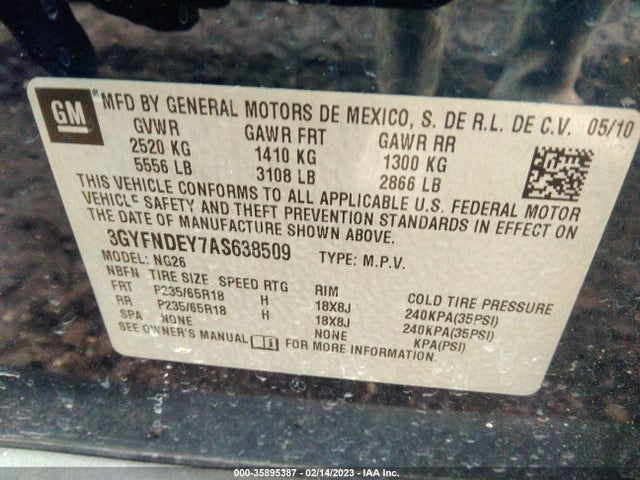 3GYFNDEY7AS638509 Cadillac SRX
