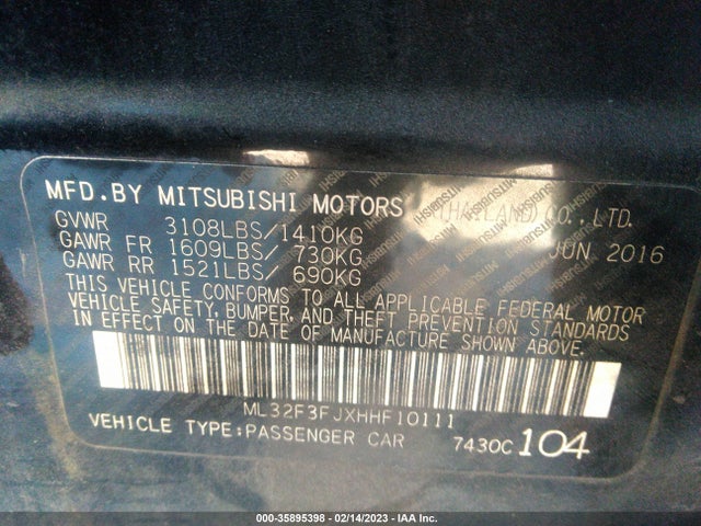 ML32F3FJXHHF10111 Mitsubishi Mirage G4 Es