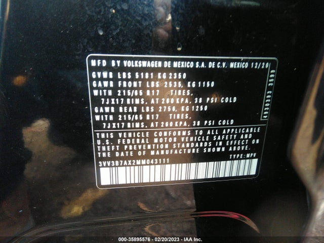 3VV3B7AX2MM043111 Volkswagen Tiguan Se/se R-line Black/sel