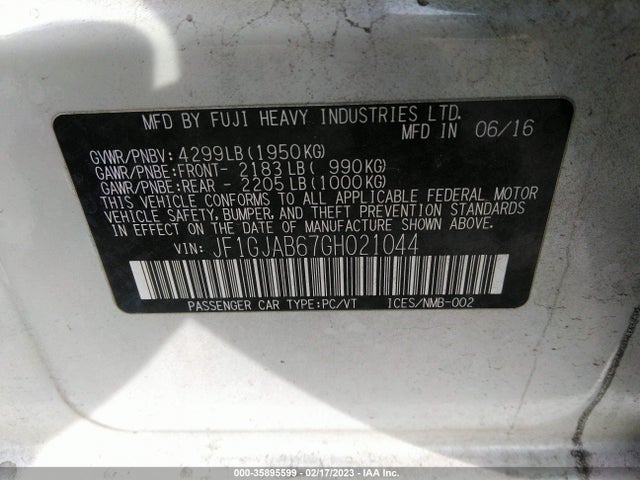 2016 Subaru Impreza, VIN: JF1GJAB67GH021044