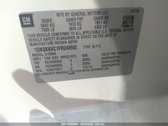 Chevrolet Suburban 2015 1GNSKKKC1FR240692 Image 10