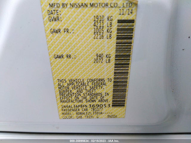 Nissan Altima 2.5 S 2015 1N4AL3AP8FN369053 Image 10