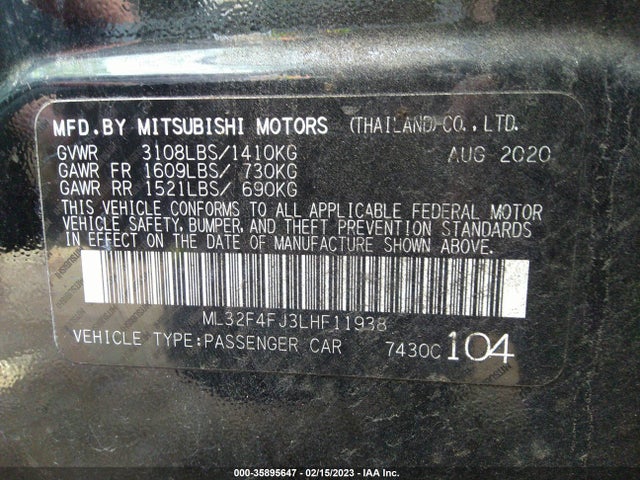 ML32F4FJ3LHF11938 Mitsubishi Mirage G4 Se/le