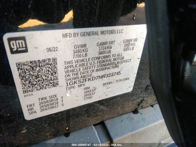 2022 GMC Yukon XL, VIN: 1GKS2FKD7NR322745