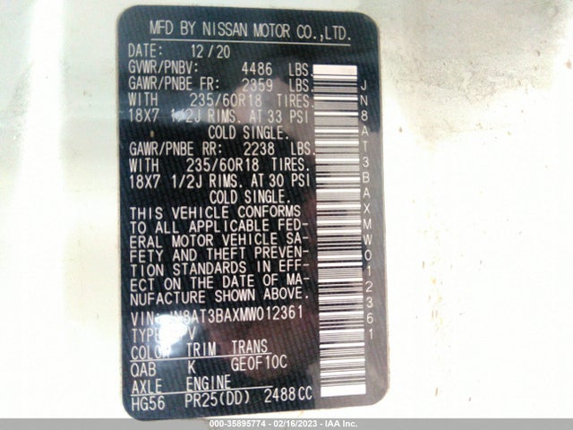 2021 Nissan Rogue, VIN: JN8AT3BAXMW012361