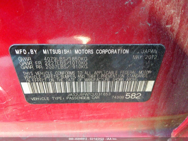 JA32U8FW7CU031653 Mitsubishi LANCER GT