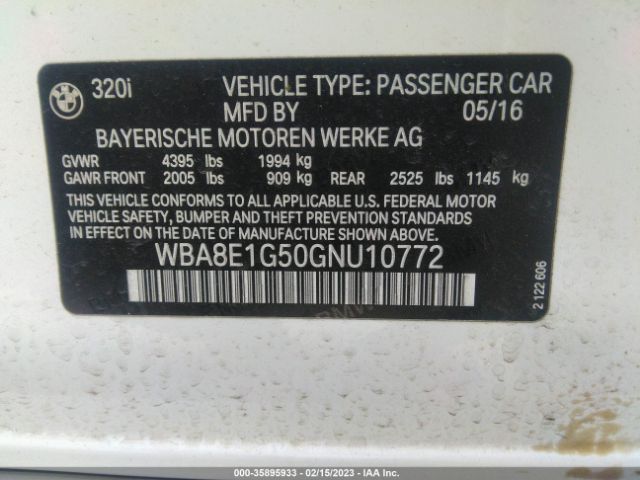 WBA8E1G50GNU10772 BMW 3 Series 320i