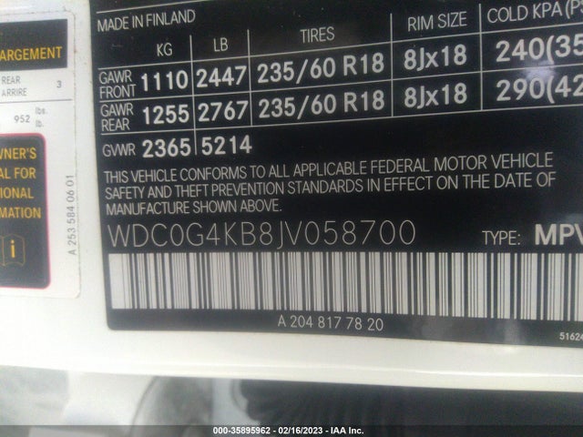 2018 MERCEDES-BENZ GLC GLC 300 VIN: WDC0G4KB8JV058700
