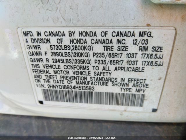 2HNYD18934H513593 Acura Mdx Touring Pkg Res W/nav