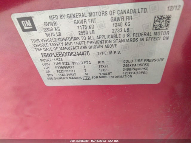 Chevrolet EQUINOX LT 2013 2GNFLEEKXD6244476 Image 9