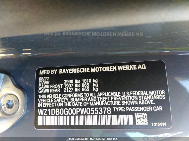 2023 TOYOTA GR SUPRA 3.0/3.0 PREMIUM VIN: WZ1DB0G00PW055378