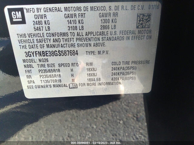2016 Cadillac SRX, VIN: 3GYFNBE38GS587684