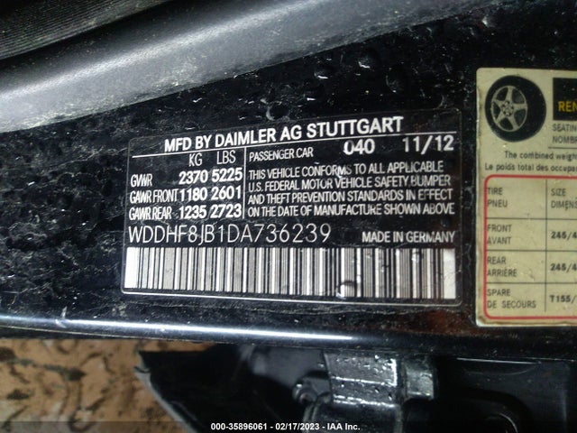 2013 MERCEDES-BENZ E-CLASS E 350 VIN: WDDHF8JB1DA736239