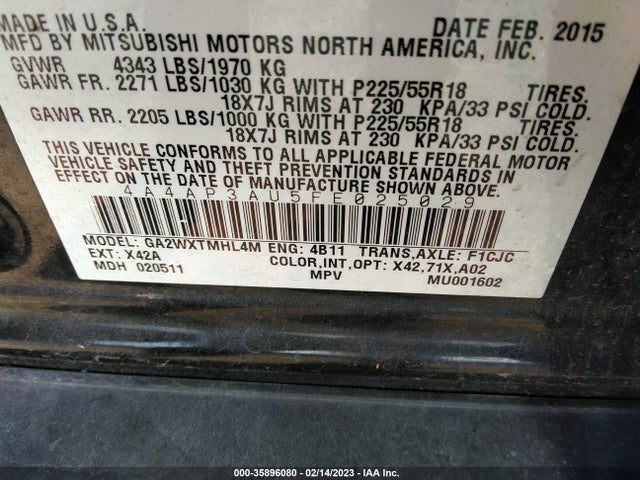 Mitsubishi Outlander Sport Es 2015 4A4AP3AU5FE025029 Image 10