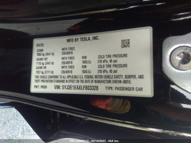 Tesla Model 3 Standard Range 2020 5YJ3E1EAXLF803328 Image 10
