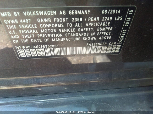WVWRP7AN0FE802081 Volkswagen Cc Executive