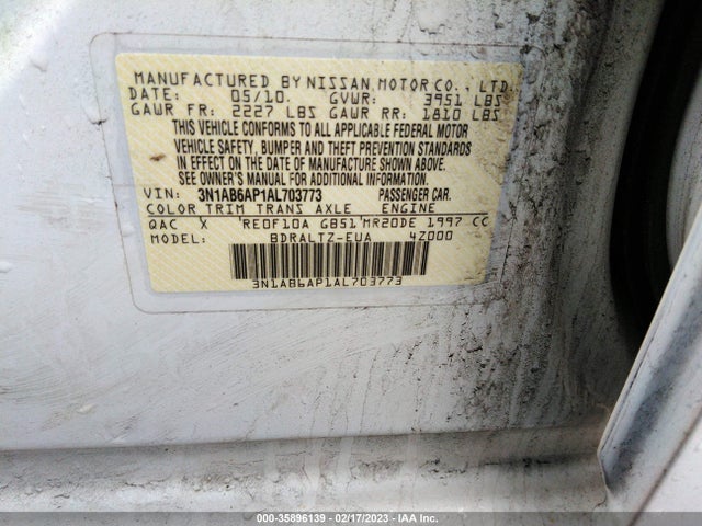 2010 NISSAN SENTRA 2.0 SR VIN: 3N1AB6AP1AL703773