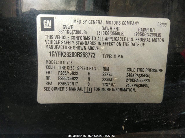 Cadillac Escalade 2009 1GYFK23209R268773 Image 10