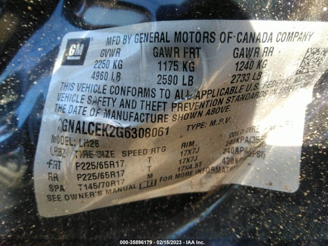 Chevrolet EQUINOX LT 2016 2GNALCEK2G6308061 Image 9