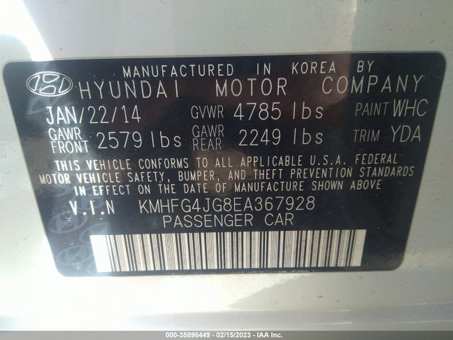 Hyundai AZERA 2014 KMHFG4JG8EA367928 Image 10