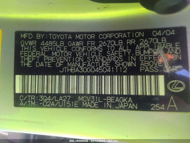 JTHBA30G045041112 Lexus ES 330