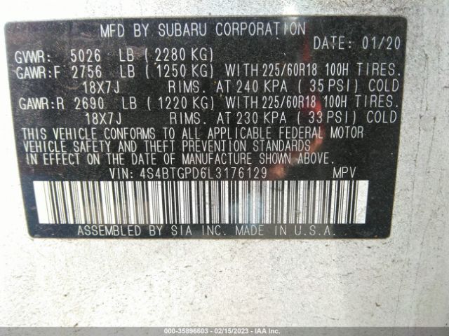 4S4BTGPD6L3176129 Subaru Outback Touring Xt