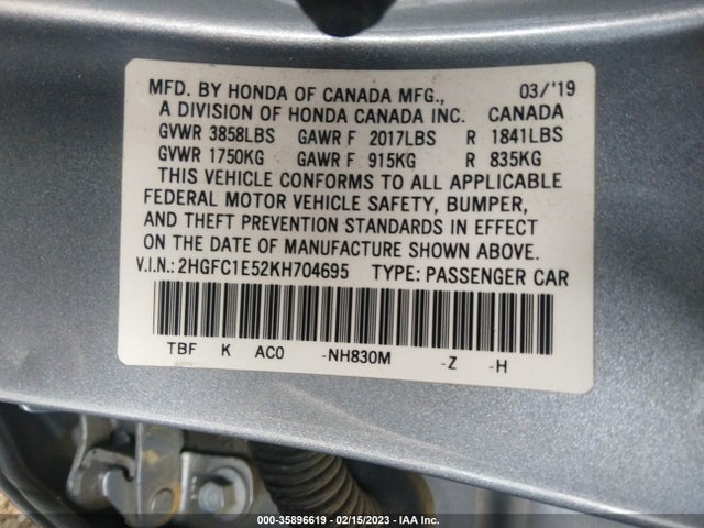 Honda CIVIC SI SEDAN 2019 2HGFC1E52KH704695 Image 9