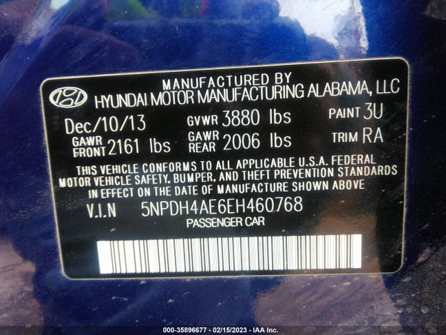 Hyundai Elantra Limited 2014 5NPDH4AE6EH460768 Image 9