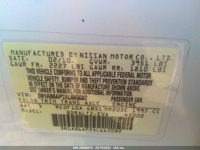 2010 NISSAN SENTRA 2.0 SR VIN: 3N1AB6AP2AL665082