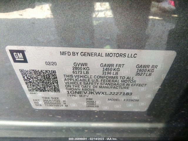 Chevrolet Traverse Rs 2020 1GNEVJKWXLJ227183 Image 10