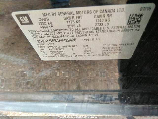 GMC TERRAIN SL 2015 2GKALNEK1F6429428 Image 9