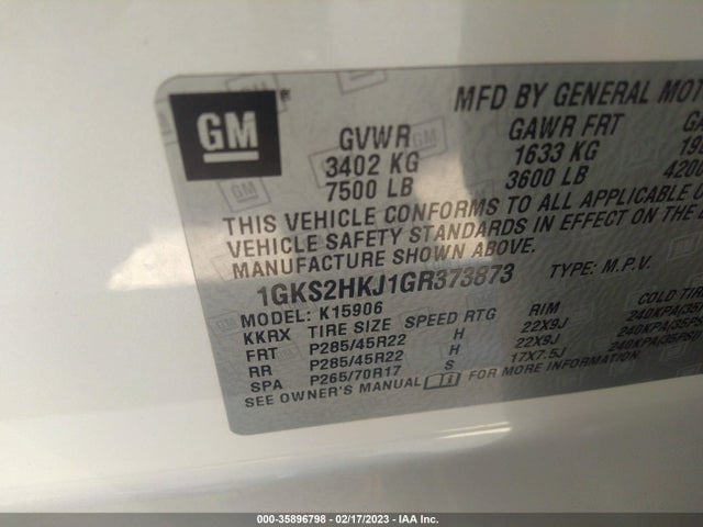2016 GMC Yukon XL, VIN: 1GKS2HKJ1GR373873