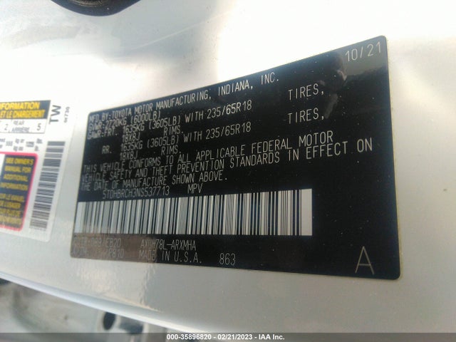 Toyota HIGHLANDER HYBRID 2022 5TDHBRCH3NS537713 Image 10