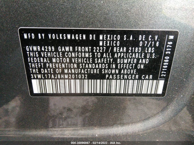 3VWL17AJ8HM201032 Volkswagen Jetta 1.8t Sel
