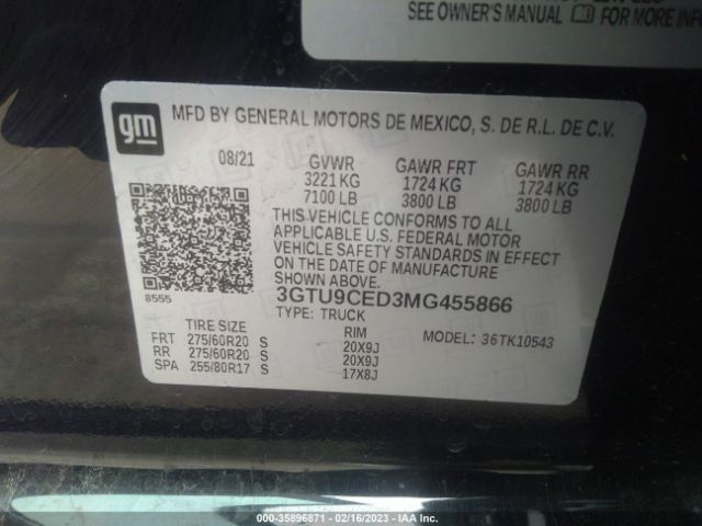 3GTU9CED3MG455866 GMC Sierra 1500 Elevation