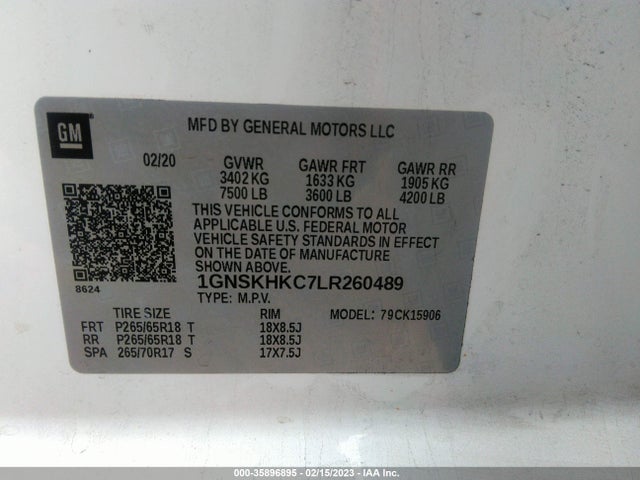 Chevrolet Suburban Lt 2020 1GNSKHKC7LR260489 Image 9