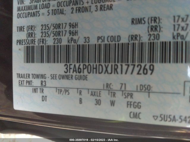 3FA6P0HDXJR177269 Ford FUSION SE