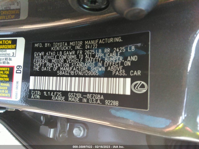 58AGZ1B17NU129065 Lexus Es Es 350 F Sport