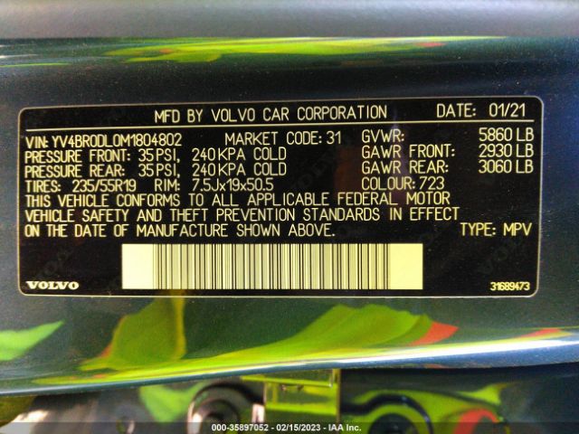YV4BR0DL0M1804802 Volvo Xc60 Inscription