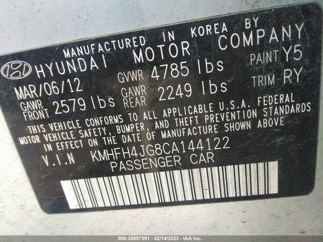 Hyundai Azera 2012 KMHFH4JG8CA144122 Image 10