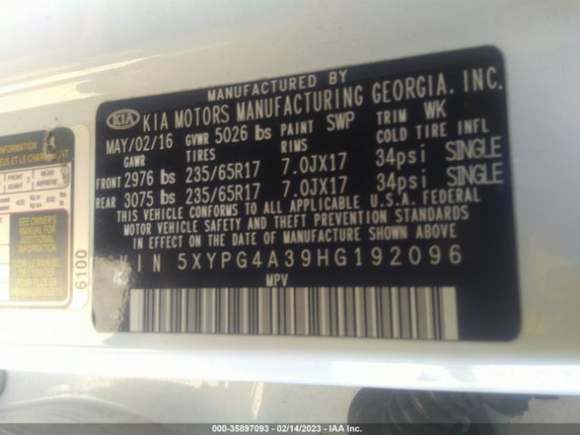 5XYPG4A39HG192096 KIA SORENTO LX