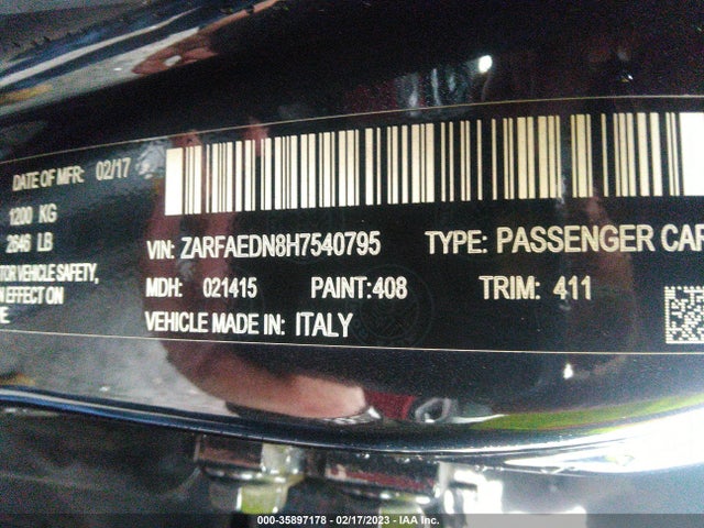 ZARFAEDN8H7540795 Alfa Romeo Giulia