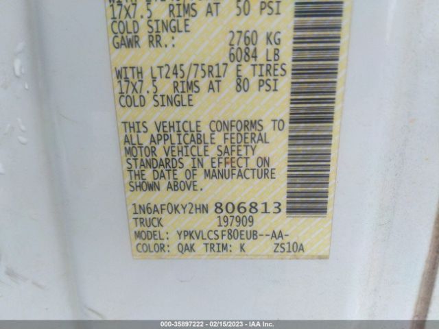 1N6AF0KY2HN806813 Nissan Nv Cargo S