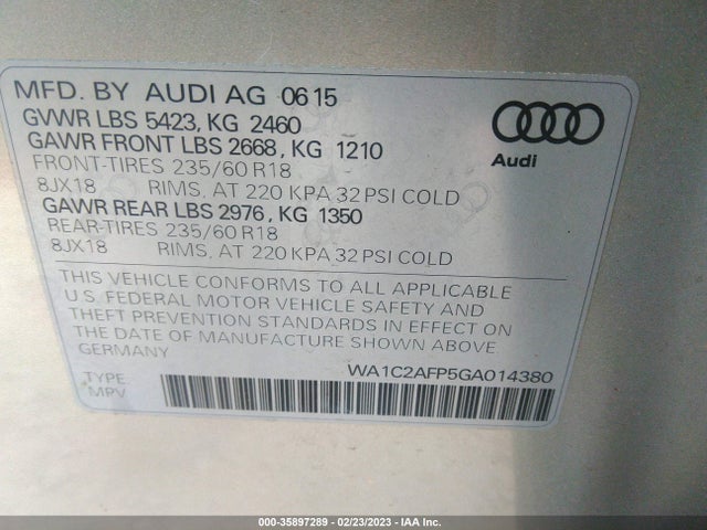WA1C2AFP5GA014380 Audi Q5 PREMIUM