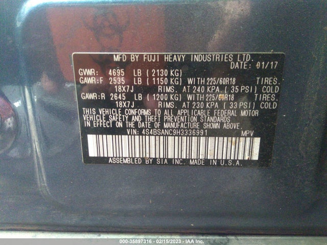 Subaru Outback Limited 2017 4S4BSANC9H3336991 Image 10