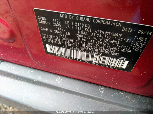 2019 Subaru Outback, VIN: 4S4BSANC7K3223614
