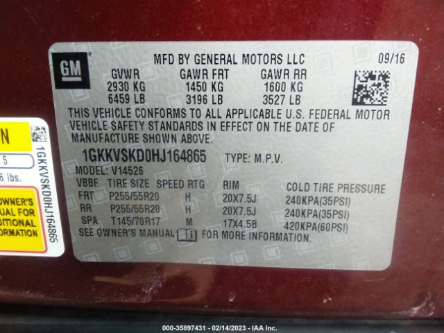 1GKKVSKD0HJ164865 GMC Acadia Limited Limited