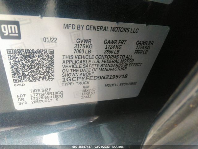 1GCPYFED9NZ195718 Chevrolet Silverado 1500 Ltd 4wd  Short Bed Lt Trail Boss