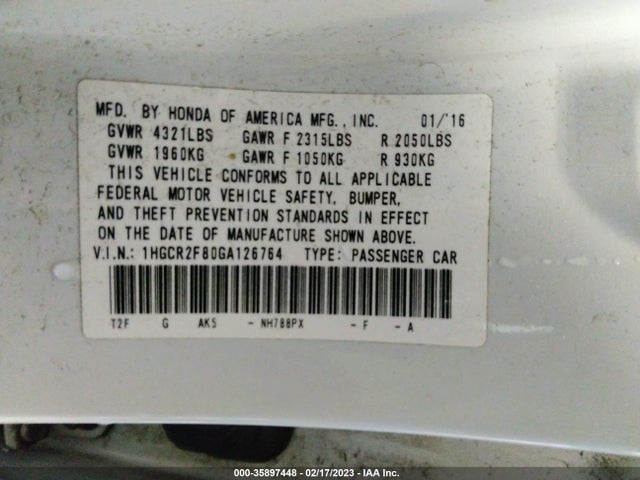 Honda Accord Ex-l 2016 1HGCR2F80GA126764 Image 9