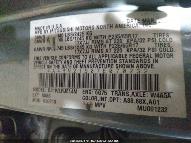 Mitsubishi Endeavor Ls 2007 4A4MN21S07E070232 Image 10